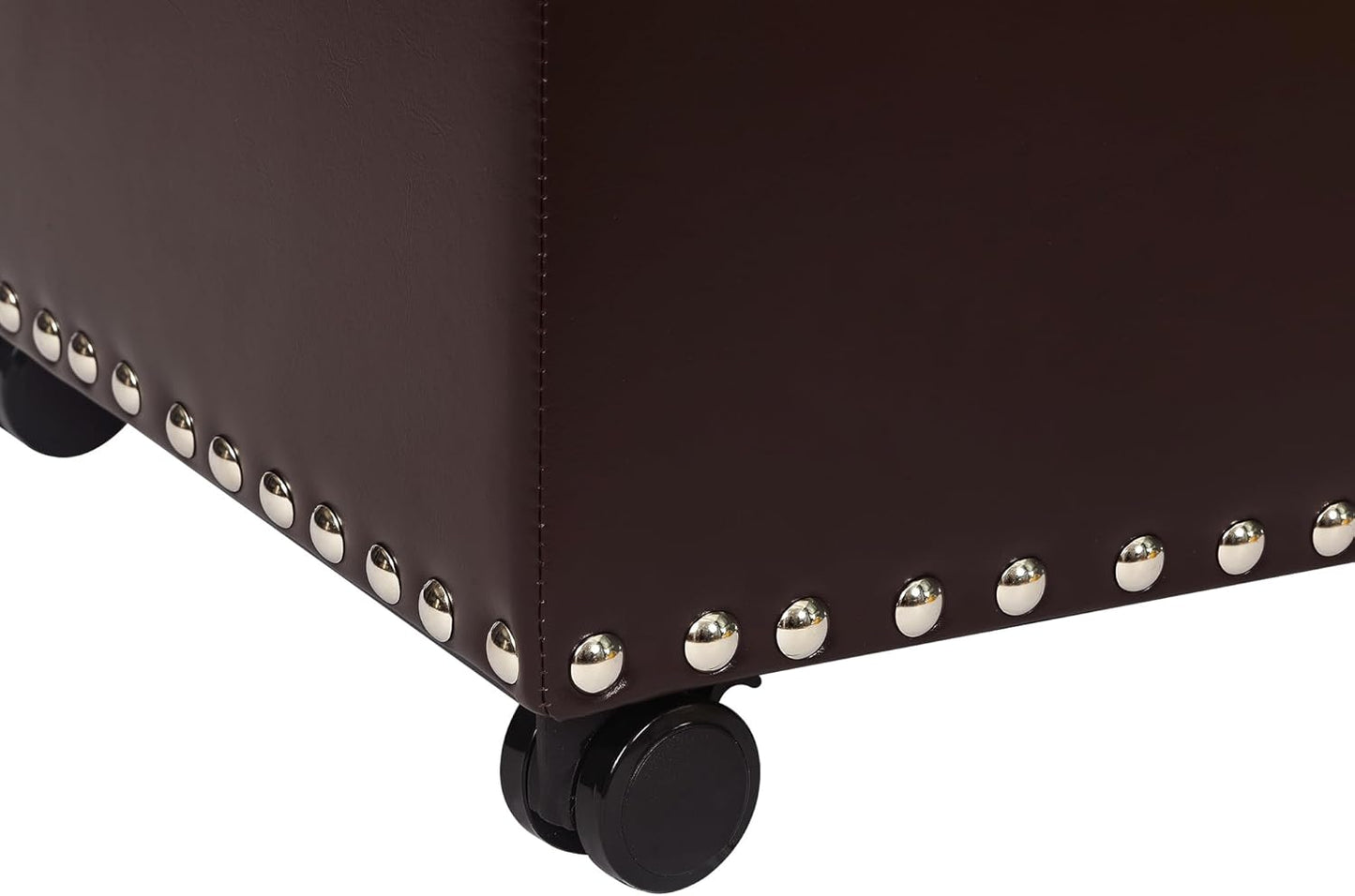 Leather Storage Ottoman Bench with Steerable Rolling Wheels, Rectangle 24 Inch Foot Rest Ottomans Stool for Living Room Bedroom (Vintage Brown)