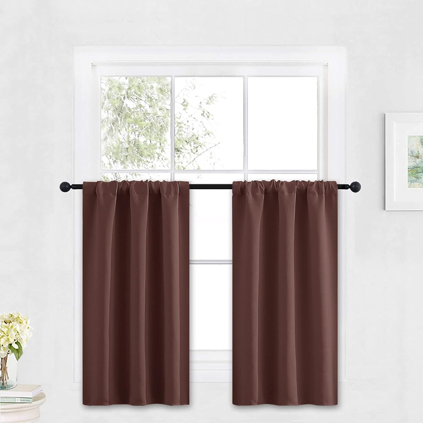 RYB HOME Blackout Curtains for Kitchen, Small Window Curtains Blinds, Thermal Insulating Drapes for Bathroom Cafe Bedroom Small Window, W 29 x L 45 inch, Chocolate Brown, 2 Panels