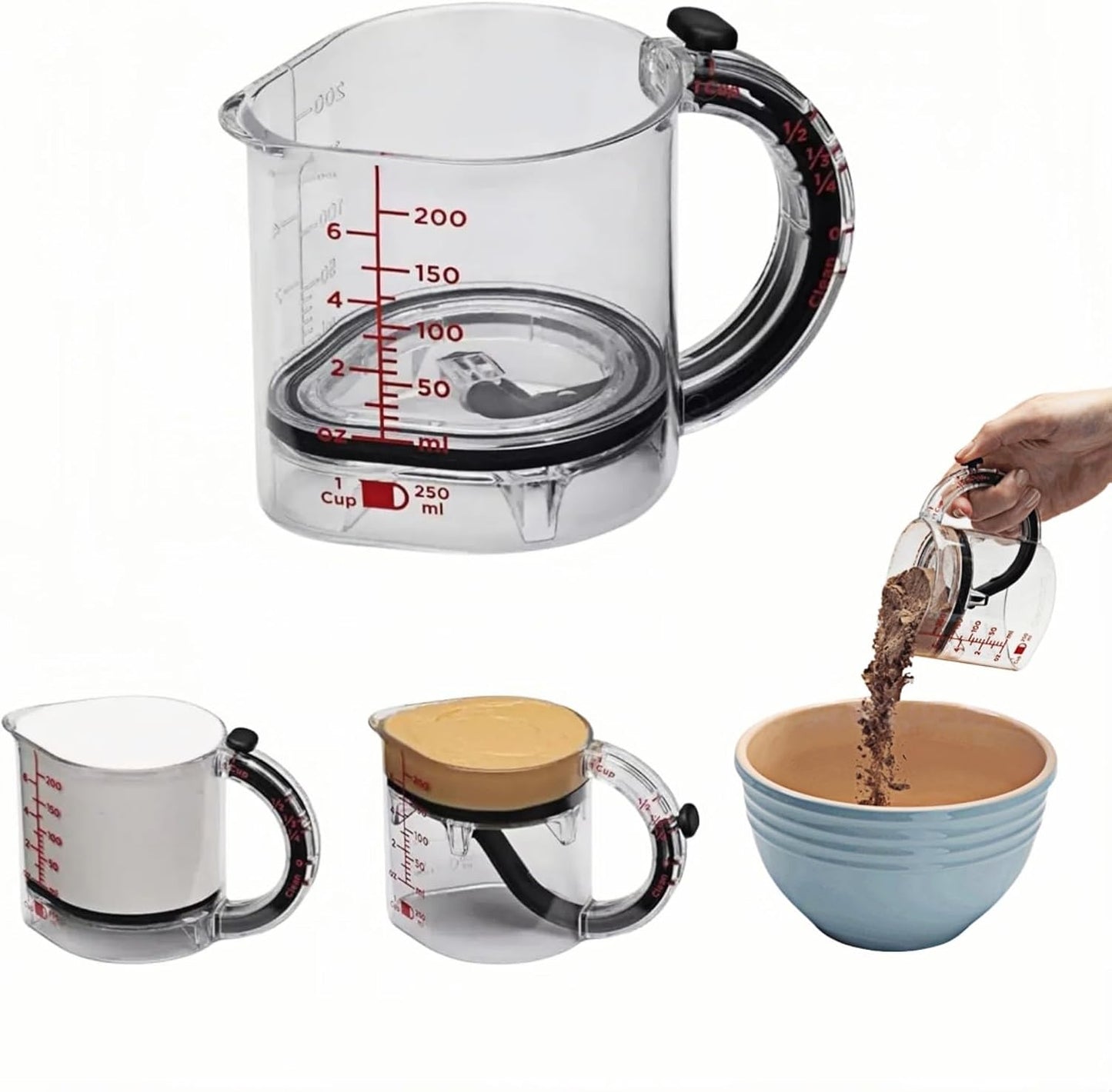 All in One Adjustable Measuring Cup, Push Up Measuring Cup Solid and Liquid, Space Saving, Easy to Clean, Multifunctional Kitchen Measuring Cups for Preparation, Baking, and Cooking (1)