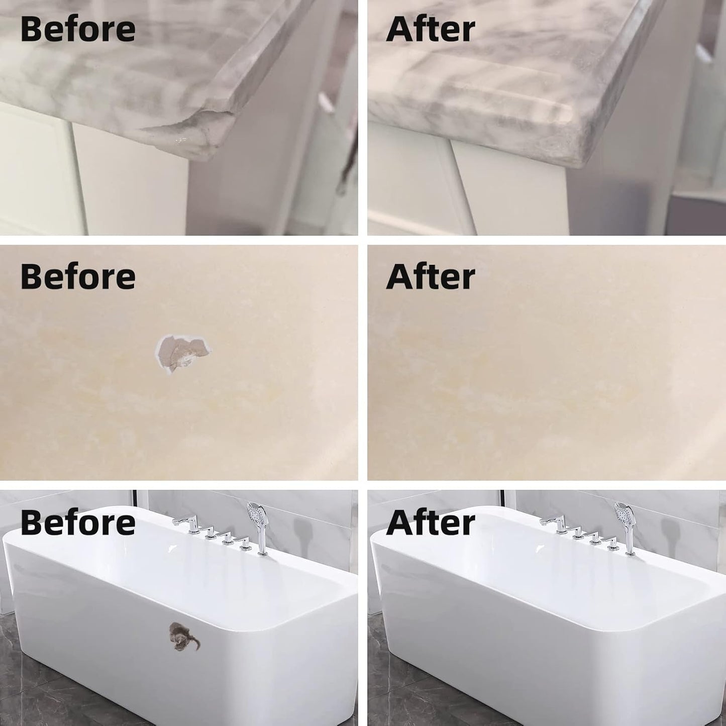 Globalcom Tile and Granite/Marble Repair Kit, Porcelain Stone and Quartz Countertops Repair Kit for Chips Dents Cracks Holes Scratch, Fix Chipped Edges Corners, Reattaches Missing Pieces