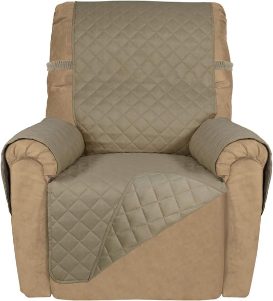 PureFit Reversible Quilted Sofa Cover, Water Resistant Slipcover Furniture Protector, Washable Couch Cover with Non Slip and Elastic Straps for Kids, Dogs, Pets (Small Recliner, Beige/Beige)