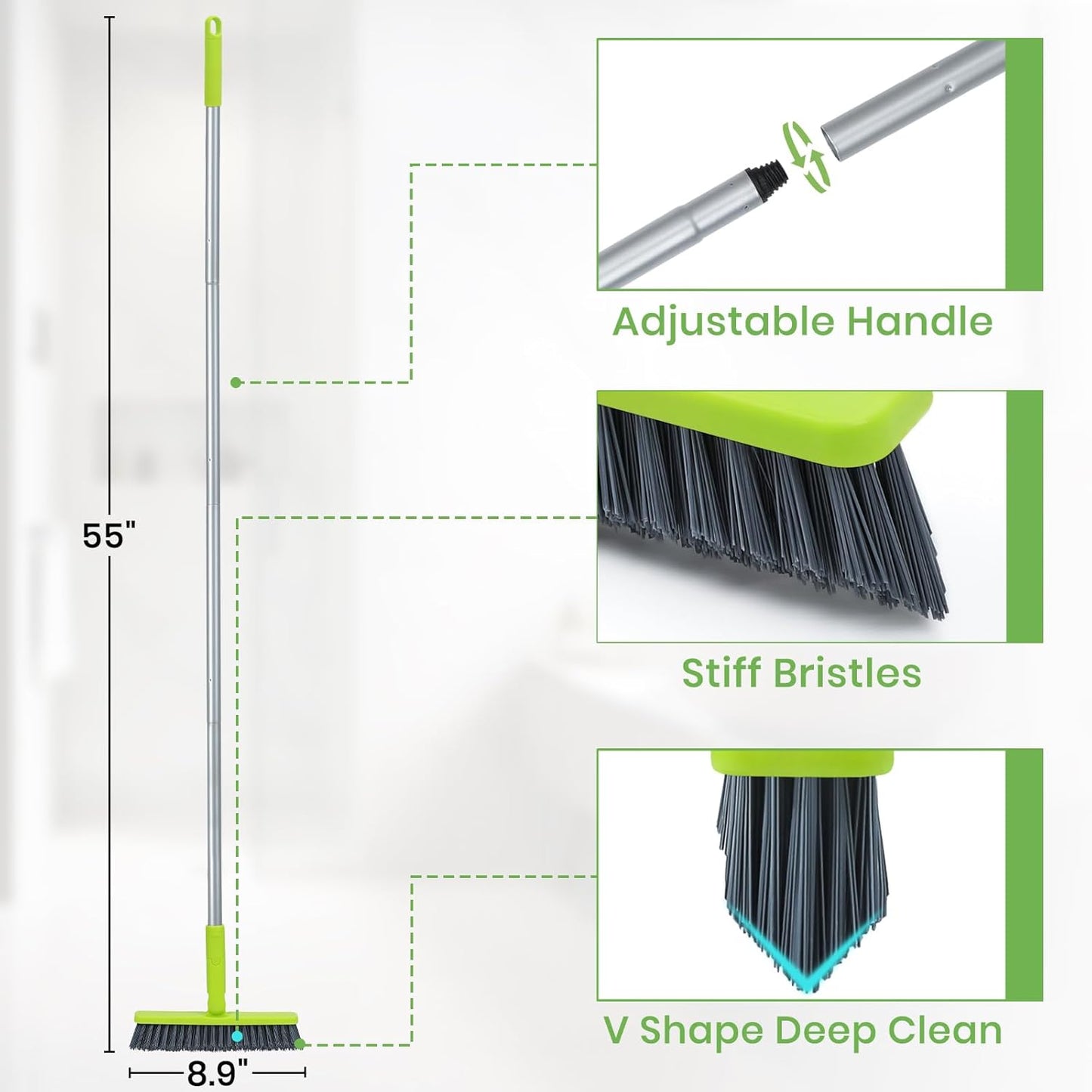Grout Cleaner Brush with Long Handle, Floor Scrub Brush for Shower Tile, Bathroom Crevice Cleaning Brushes with Heavy Duty Stiff Bristles