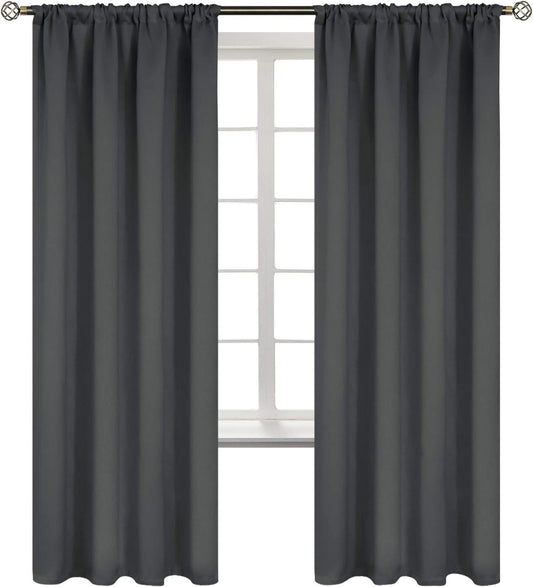 BGment Rod Pocket Blackout Curtains for Bedroom 72 Inch Long - Thermal Insulated Room Darkening Curtain for Living Room, 52 x 72 Inch, 2 Panels, Dark Grey