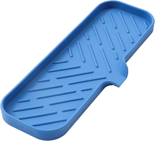 Silicone Bathroom Soap Dishes with Drain Spout-Bathroom and Kitchen Sink Organizer,Sponge Holder,Dish Soap Tray,Perfect for Dispenser,Scrubber,Bottle,Cup on Sink or Counter-Lichen Blue 12"×4"