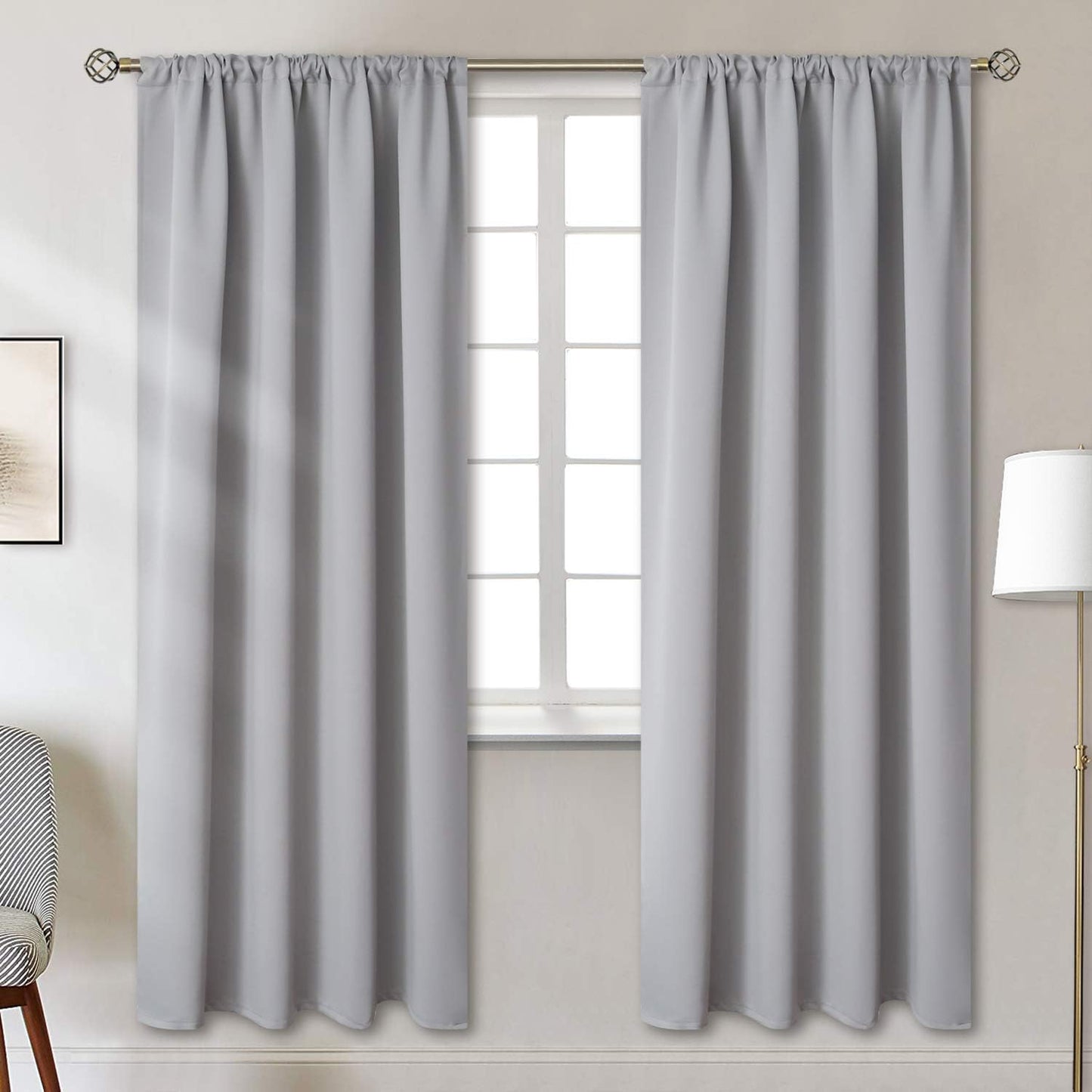 BGment Rod Pocket Blackout Curtains for Bedroom - Thermal Insulated Room Darkening Curtain for Living Room, 52 x 72 Inch, 2 Panels, Light Grey