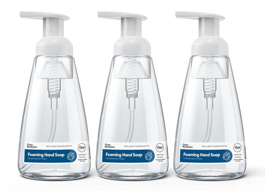 Clean Revolution Ready to Use Foaming Hand Soap| Three Pack | Jumbo 15oz Bottles | Gentle, Moisturizing & Eco-Friendly | Real Essential Oils | Fragrance Free | 45 Total Fl Oz, Clear
