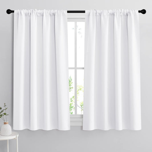 RYB HOME Room Darkening Thermal Insulated Curtains 50% Light Block Curtains Windows Dressing Privacy Protect for Bathroom Kids Nursery, Wide 42 x Long 54 inch, Pure White, 1 Pair