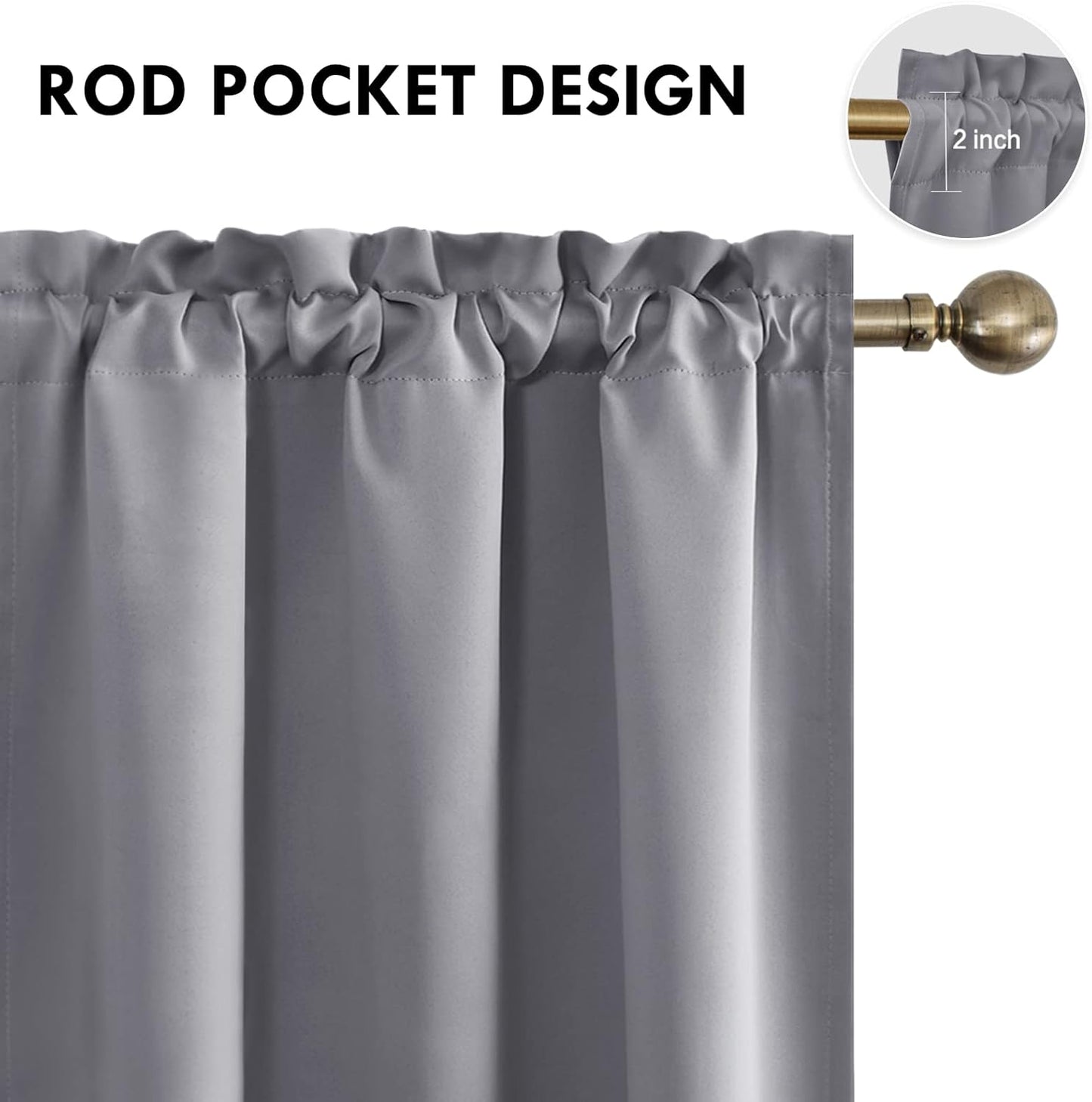 DWCN Grey Blackout Curtains for Bedroom –Rod Pocket Thermal Insulated Room Darkening Drapes for Living Room, W 42 x L 54 Inch, 2 Panels