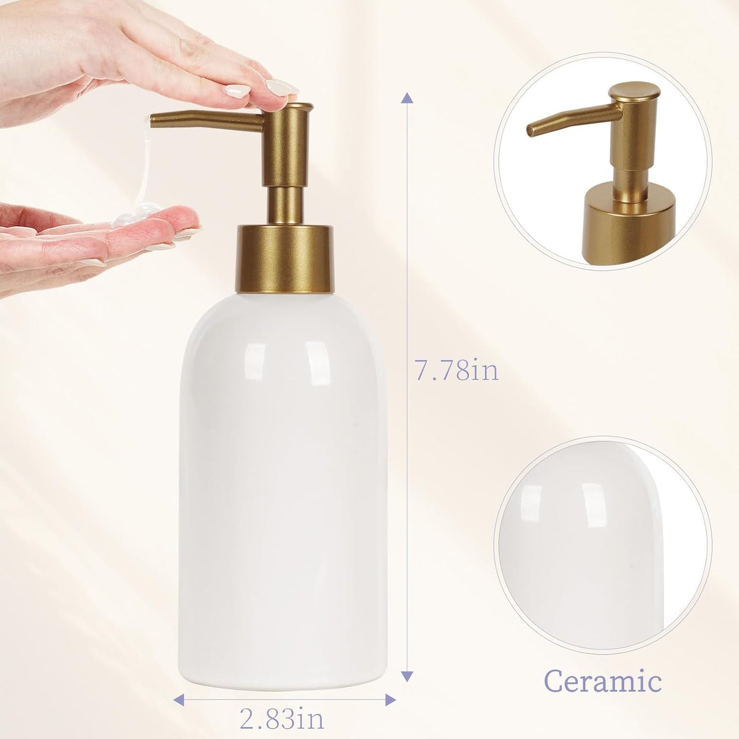 Natheeph 14OZ Ceramic Soap Dispenser Ceramic Soap Pump Dispenser Can Fill Liquid for Bathroom/Kitchen (White)