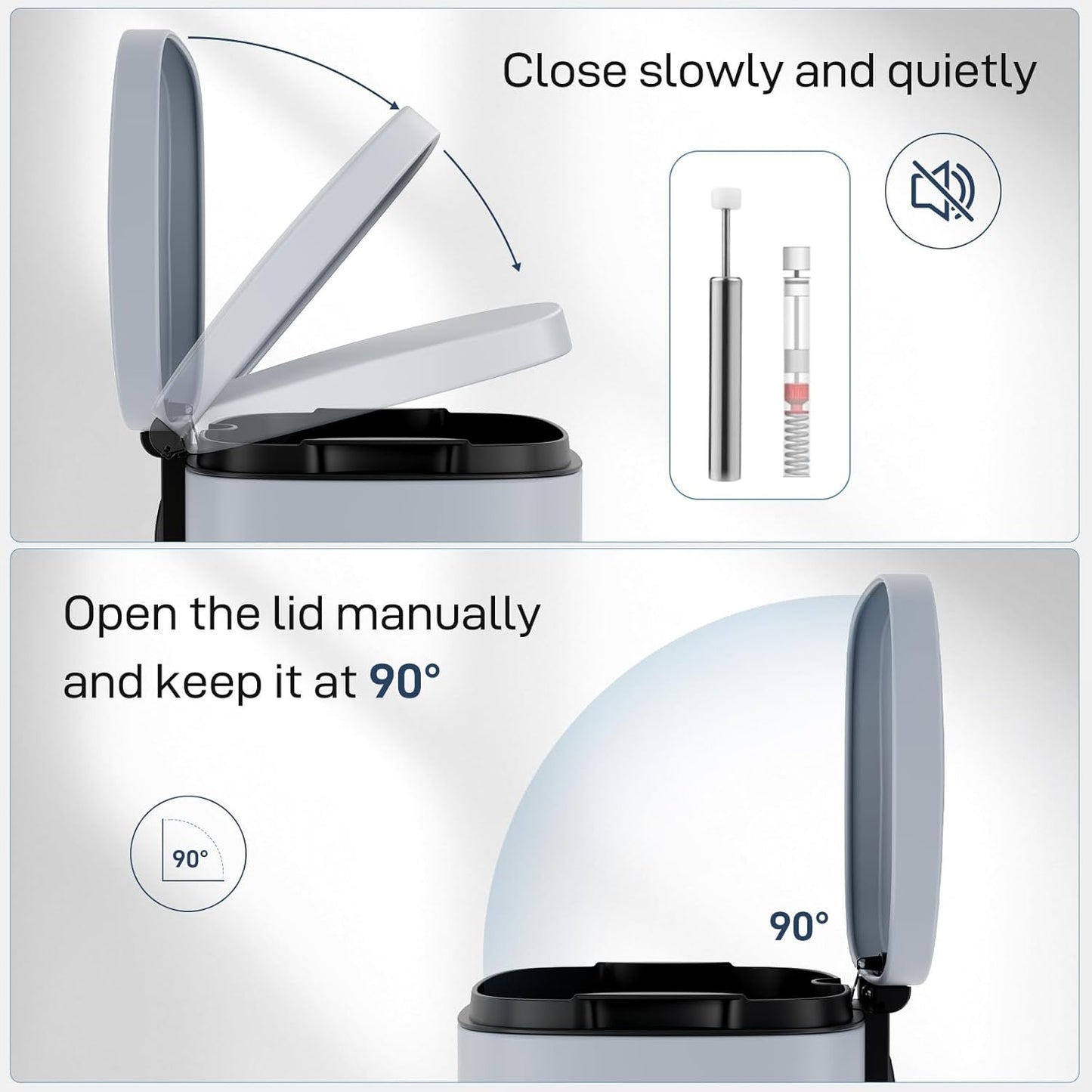 Arlopu 8/13.2 Gallon Step Trash Can, Stainless Steel Garbage Bin, Soft-Close Rubbish Bin with Removable Plastic Inner Bucket, Fingerprint-Proof, Lid Dustbin, Suit for Kitchen Home (Haze Blue, 30L)