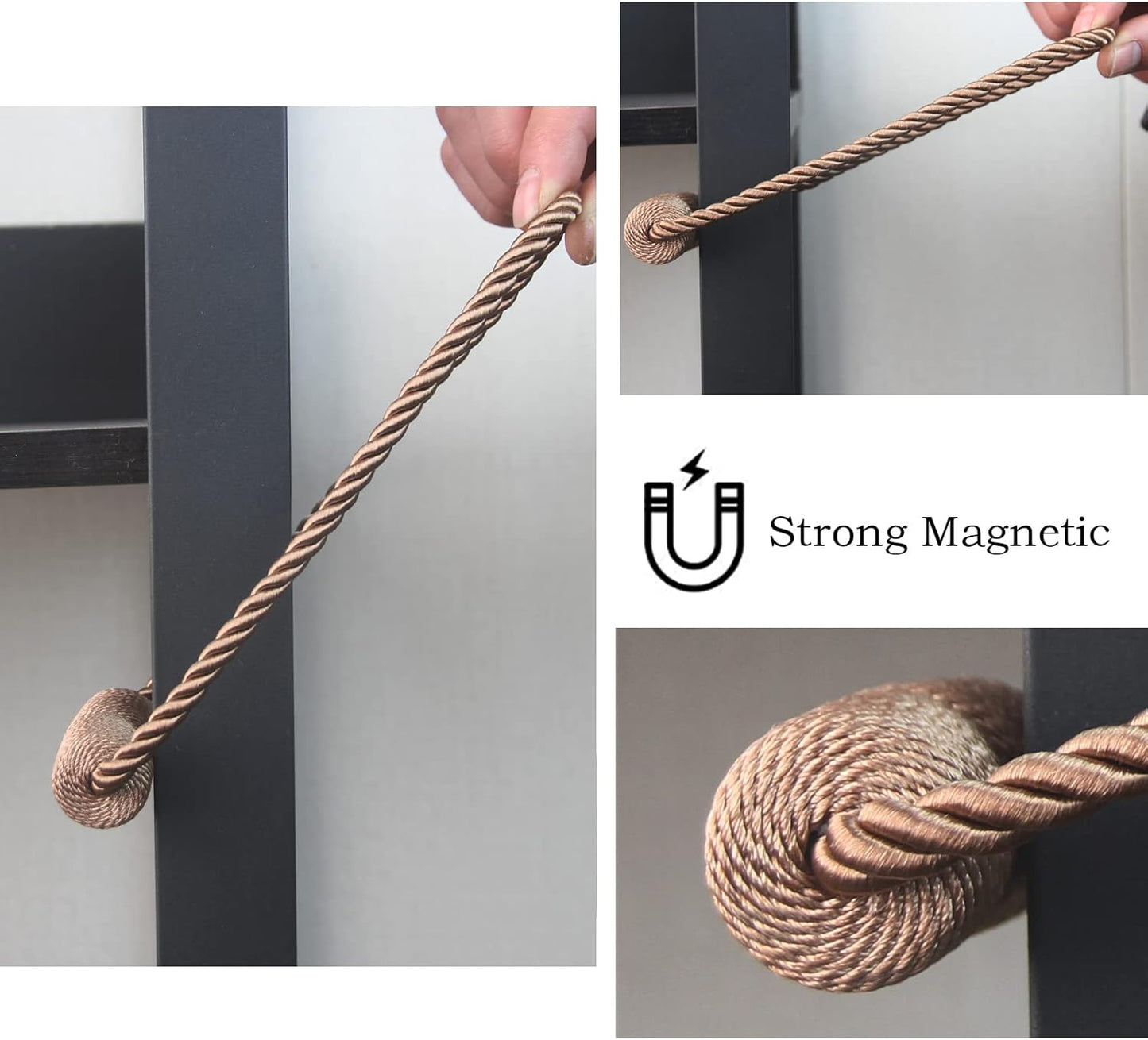 Magnetic Curtain Tiebacks 4 Pack Khaki Curtain Rope Tieback Curtain Holders for Drapes Modern Tie Backs Decorative Curtain Holdbacks