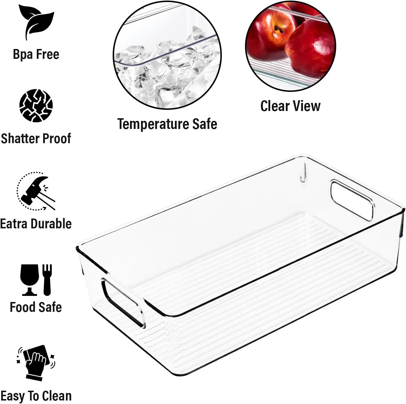 Clear Plastic Storage Bins, Perfect for Kitchen Organization or Pantry Organization and Storage, Large Fridge Organizer Plastic Bins, Pantry Organization and Storage Bins, Cabinet Organizers
