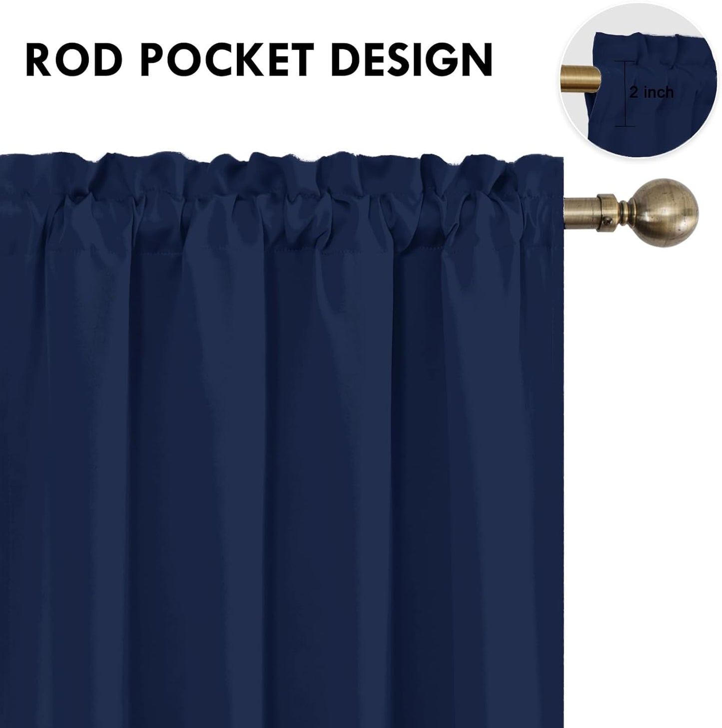 DWCN Short Blackout Curtains for Bedroom 54 Inches Long 2 Panels Set, Solid Thermal Insulated Energy Saving Window Treatment Drapes, Rod Pocket Curtains for Kids Boys Room (W42 x L54 Inch, Navy Blue)