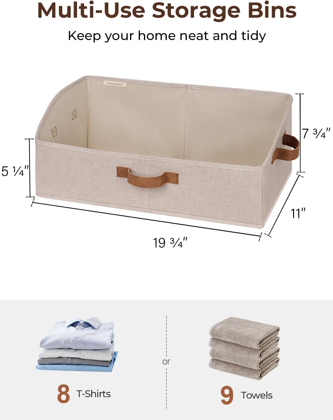 StorageWorks Closet Storage Bins, Trapezoid Organizer Box for Shelves, Fabric Clothes Bin, Foldable Organizing Baskets with Handles, Large, Brown and Beige, 3-Pack