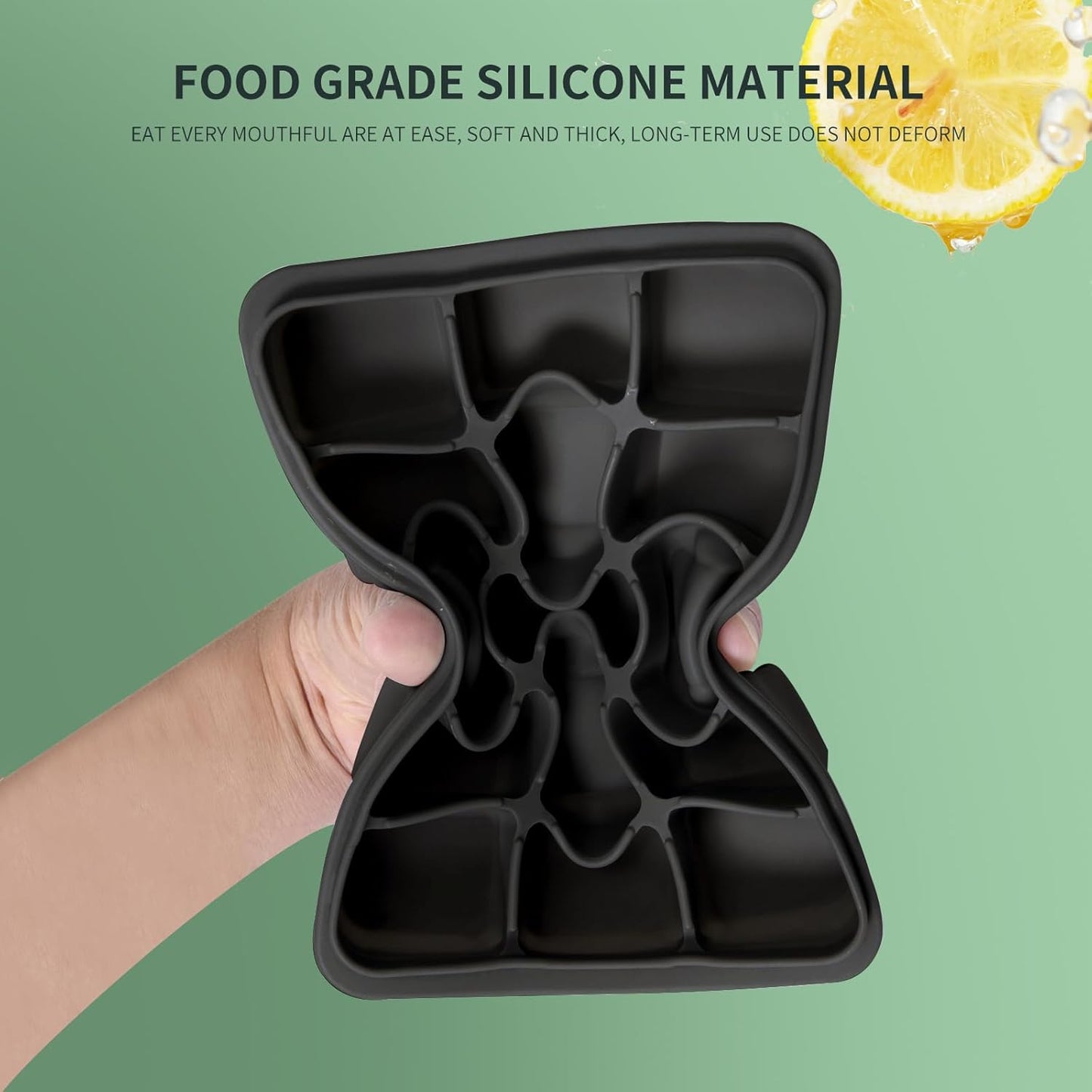 Tvmania Ice Cube Trays Set of 2, Easy Release 15 Flexible Silicone Ice Cube Molds with Removable Lid Reusable Freezer Ice Trays Stackable for Whiskey, Baby Food, BPA Free (black)