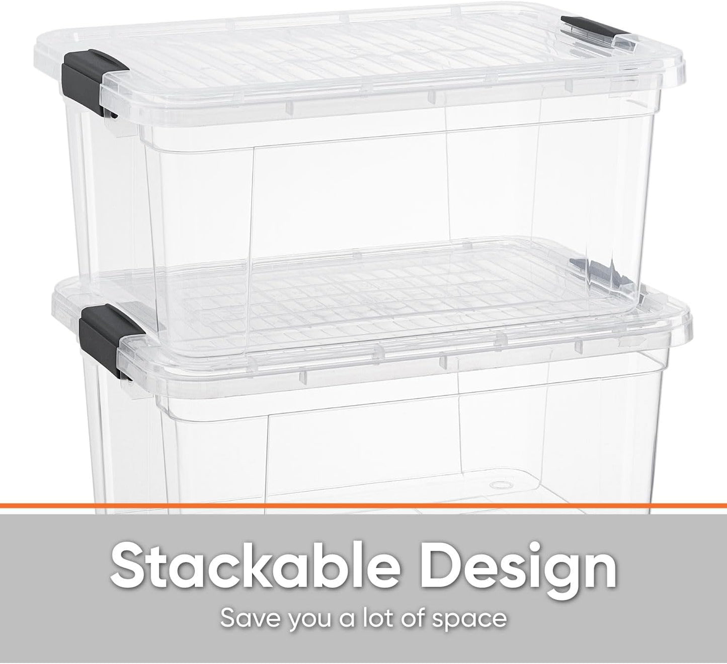 Superio Storage Bins with Lids- 2 Pack, 1.85 Qt Clear Boxes for Organizing, Stackable Plastic Containers- BPA Free, Non-Toxic, Odor Free, Organizer for Home, Office, Dorm
