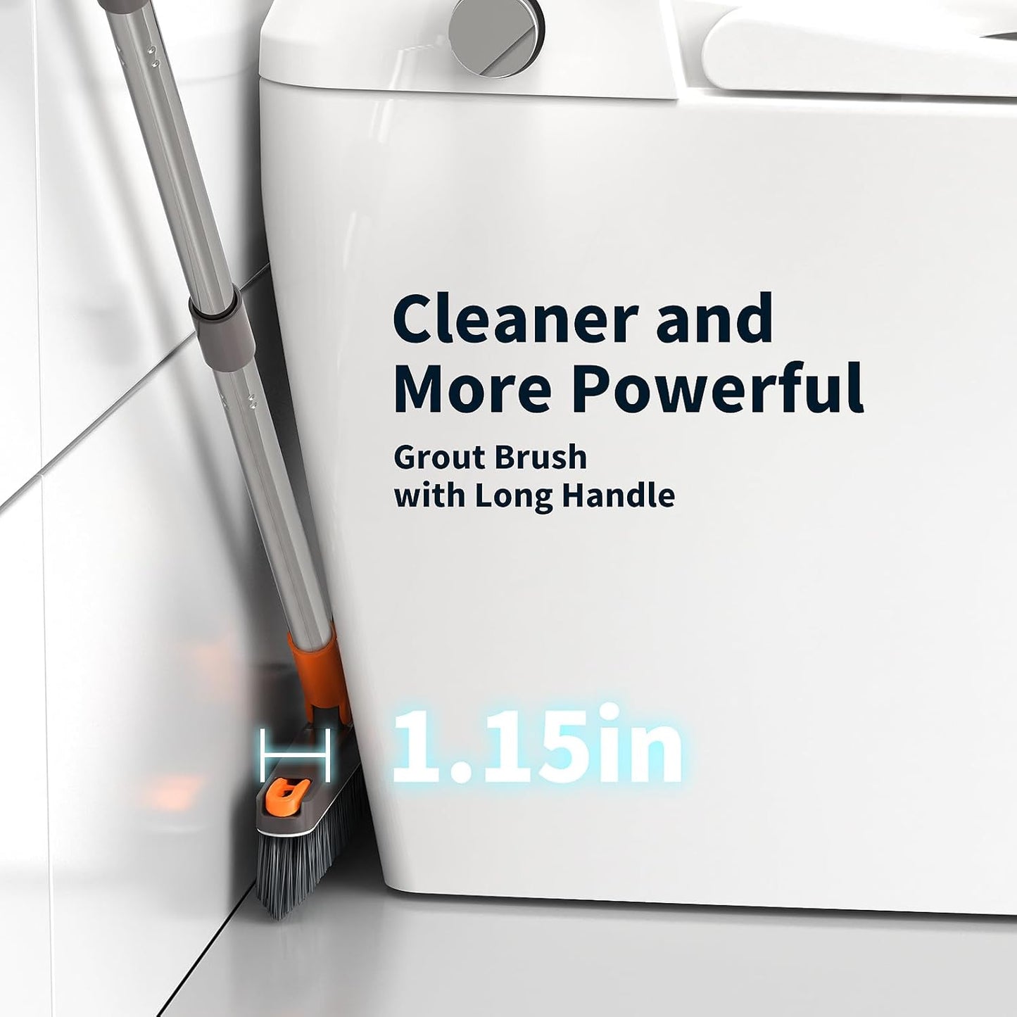 AIR U+ Grout Brush with Long Handle 180° Swivel Scrub Brush with Tweezers to Hair Clip V-Shape Grout Line Scrubber Stiff Bristles for Deep Cleaning Crevice, Tile Line, Shower, Kitchen, Corners