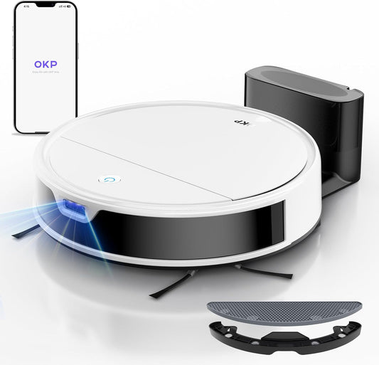 OKP Robot Vacuum and Mop Combo K5 Ultra Small Robotic Cleaner with ToF LiDAR Navigation, 6000pa Suction, WiFi/App/Alexa Control, 170min Runtime, 500ML Dust Box, Ideal for Pet Hair and Home