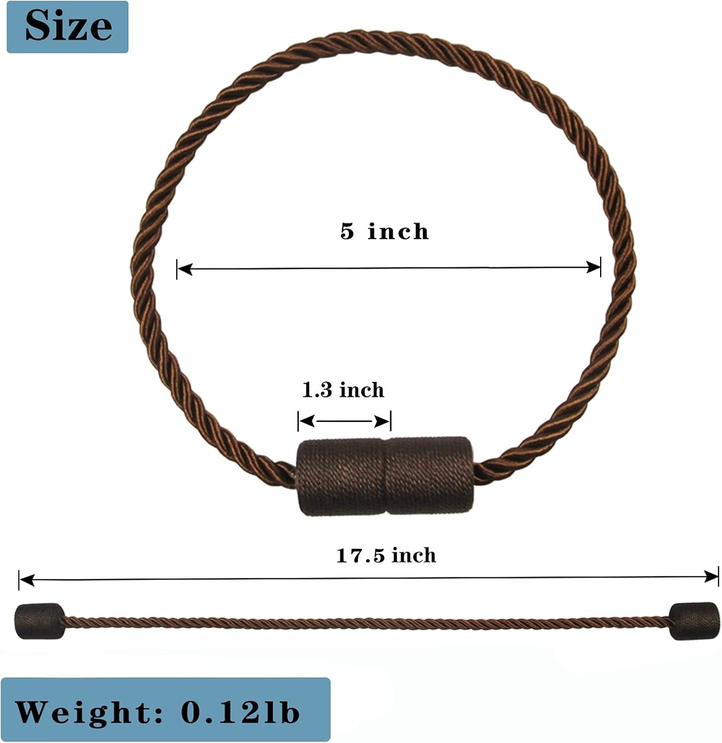 6 Pack Coffee Strong Magnetic Curtain Tiebacks Outdoor Elegant Decorative Tie Backs Modern Rope Tiebacks for Drapes Window Curtain Holdbacks for Draperies