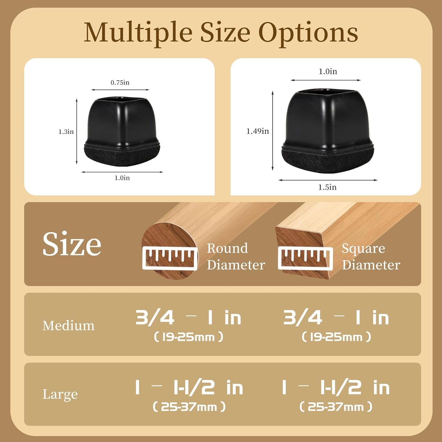 Square Chair Leg Floor Protectors Large 24Pcs,Silicone Chair Leg Protectors for Hardwood Floors/Tiles,Black 360°Wrapped Felt Bottom to Prevent Scratch and Reduce Noise