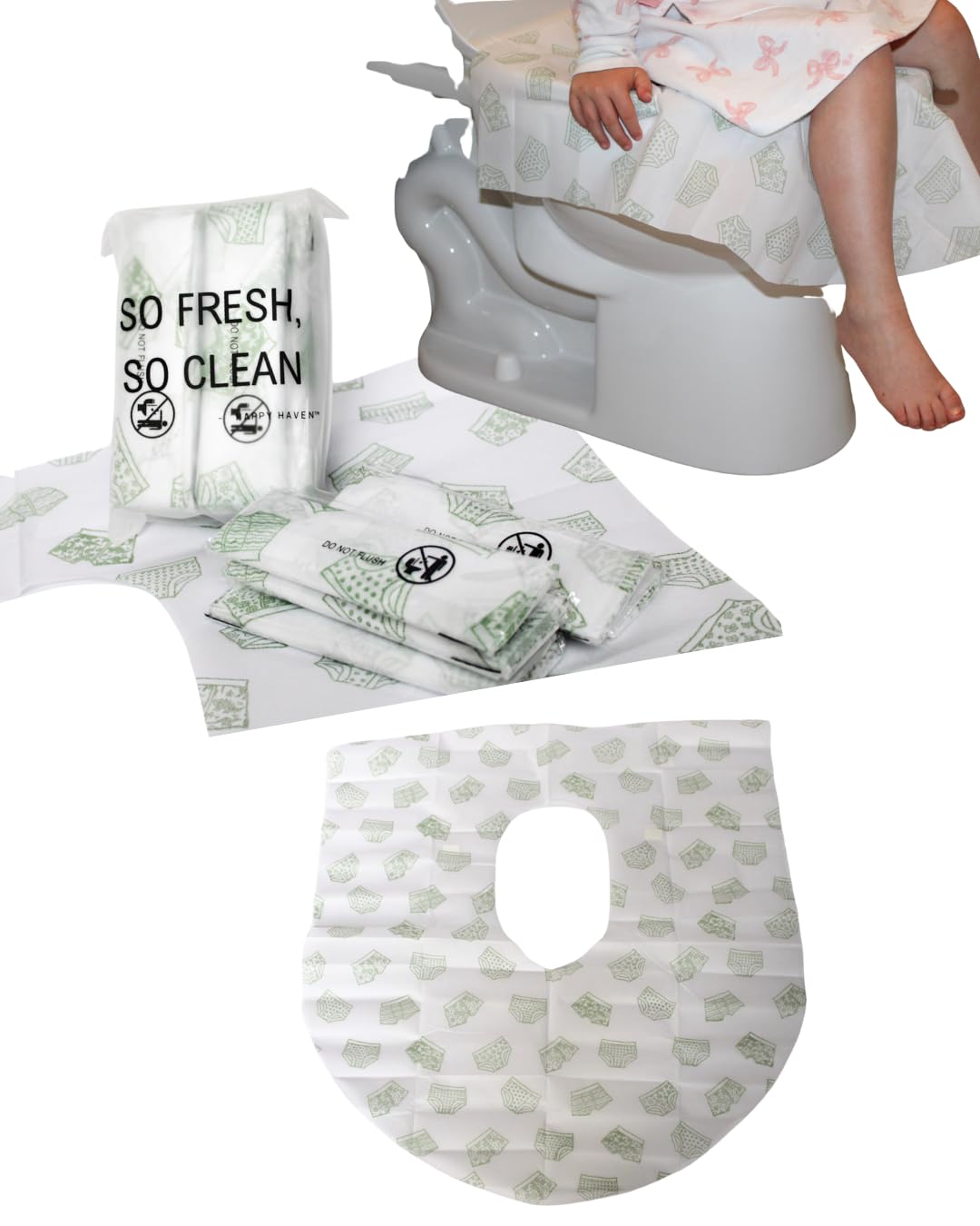 Happy Haven Toilet Seat Covers Disposable, 10 Pcs Extra Large Waterproof Toilet Cover for Children, Kids, Toddlers & Adults, Portable Individually Wrapped Travel Essential for Kids Potty Training