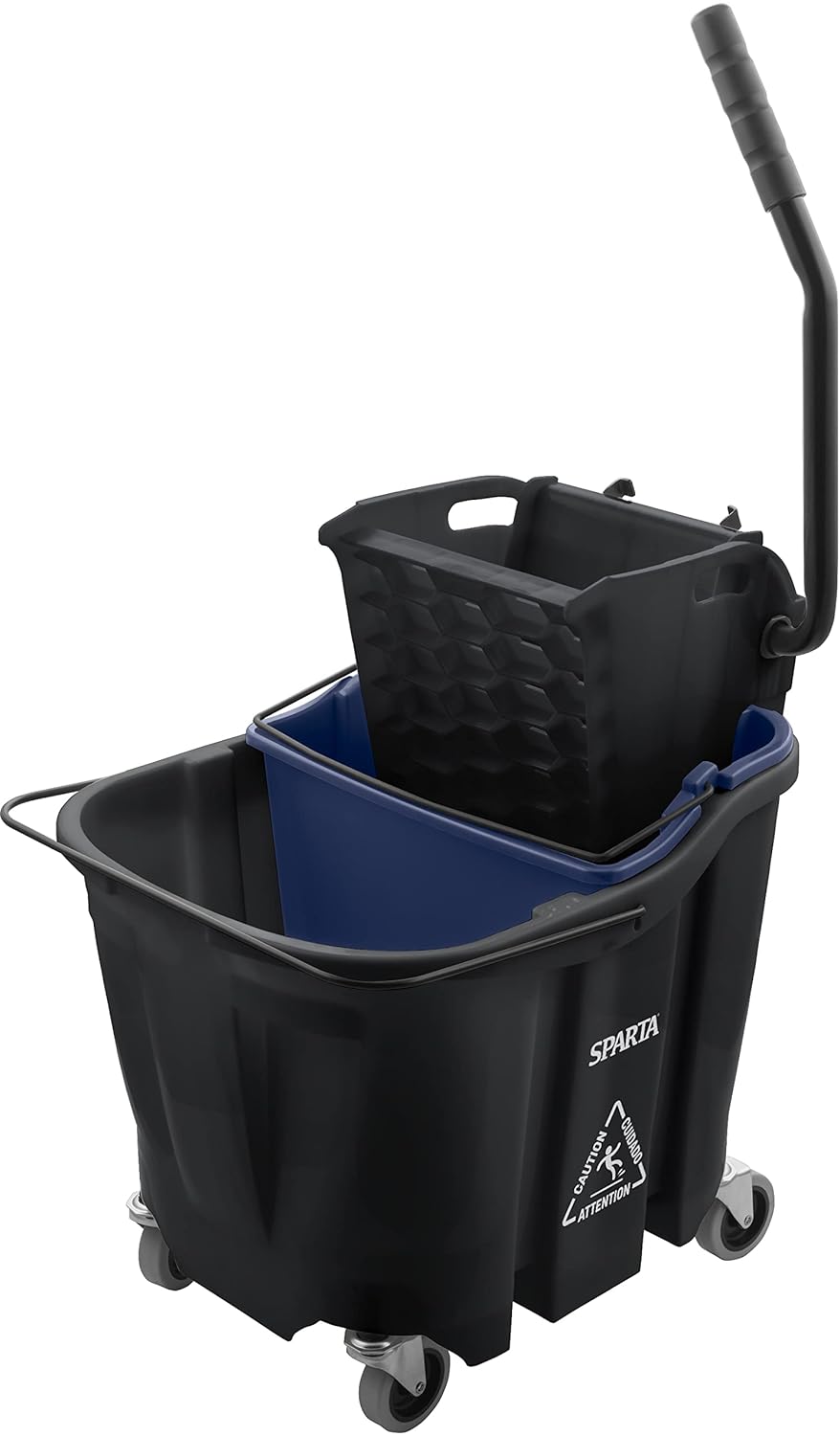Carlisle FoodService Products Omnifit Mop Bucket with Side Press Wringer and Soiled Water Insert for Floor Cleaning, Kitchens, Restaurants, And Janitorial Use, Polypropylene (Pp), 35 Quarts, Black