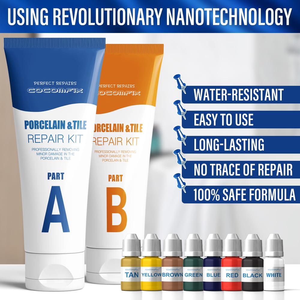 Tile Repair Kit, Ceramic Tile Chip Repair Kit(Color Match), Porcelain Repair Kit with Super Strong Adhesion, Fix Chips, Cracks and Holes on Ceramic Tile, Porcelain, Acrylic, Fiberglass, Enamel