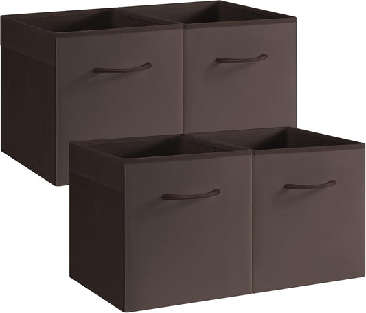 StorageWorks Brown Storage Cubes, 11 Inch Cube Storage Bins with Handle, Cube Storage Organizer Bins for Shelves and Closet, Collapsible Storage Bins, 4-Pack