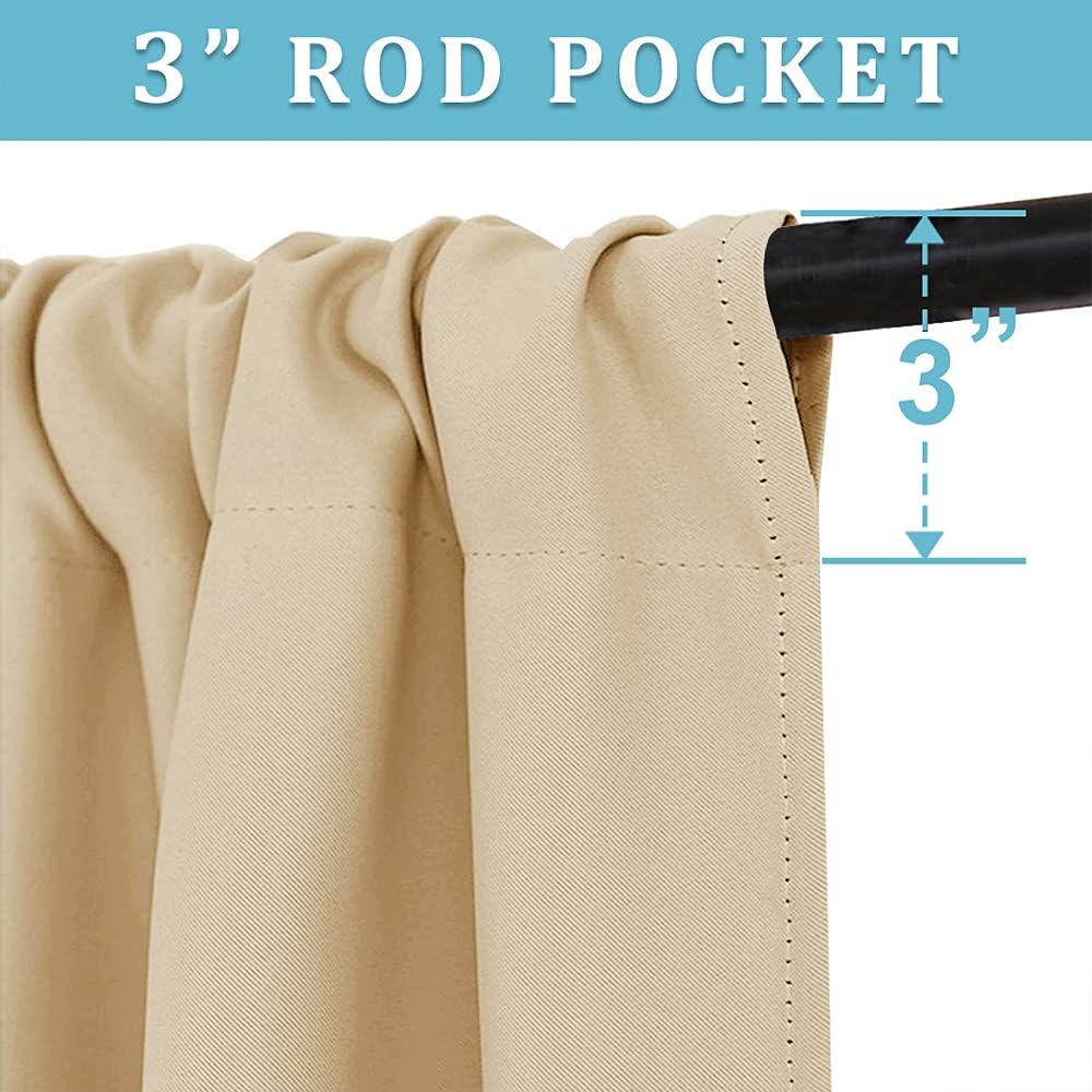 RYB HOME Small Window Curtains Blackout - Privacy Energy Saving Insulating Curtains Blinds for Bedroom Bathroom Basement Kids Nursery Kitchen, W 34 x L 48 inches, Biscotti Beige, 2 Panels