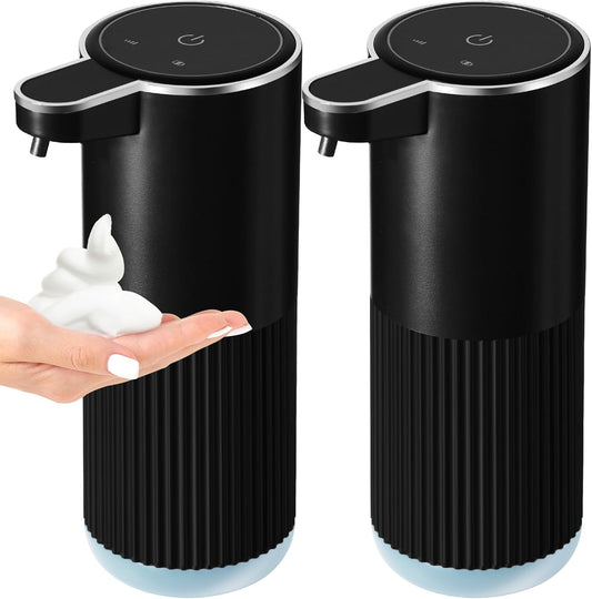 Automatic Foaming Soap Dispenser, 2 Pack Black Touchless Foam Hand Soap Dispenser Bathroom, 13.5 Fl Oz Plastic Electric Auto Foaming Dish Soap Dispensers Wall Mount for Kitchen