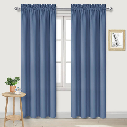 DWCN Blackout Curtains – Thermal Insulated, Energy Saving & Noise Reducing Bedroom and Living Room Curtains, Dusty Blue, W 42x L 84 Inch, Set of 2 Rod Pocket Curtain Panels