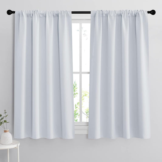 RYB HOME White Curtains for Bedroom - Room Darkening Thermal Insulated Window Draperies for Living Room Kitchen Home Office Bathroom Cafe, Wide 42 x Long 45, Greyish White, 1 Pair