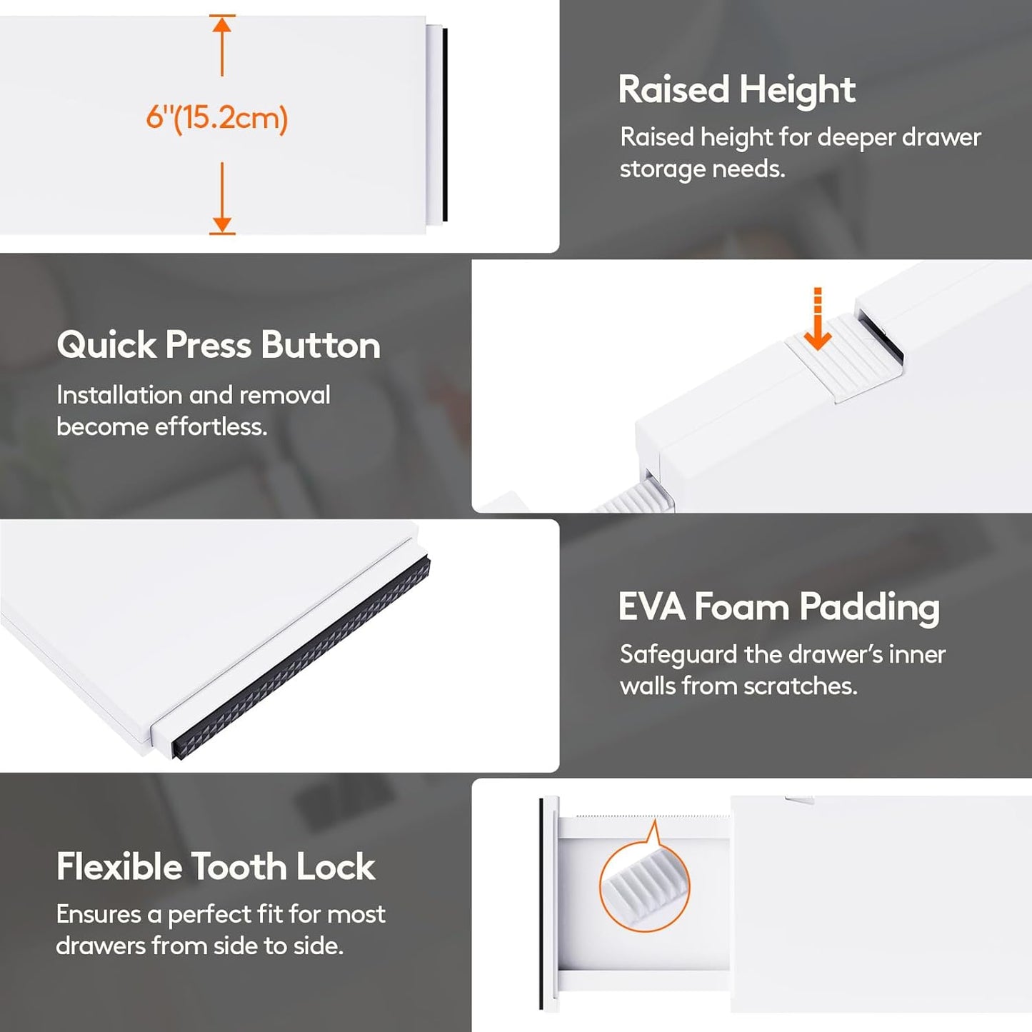 Lifewit 4 Pack Drawer Dividers Plastic 6" High, 13.5-22" Adjustable Drawer Organizers for Clothes, Expandable Dresser Separators in Bedroom/Bathroom/Kitchen/Fridge/Office Organization and Storage
