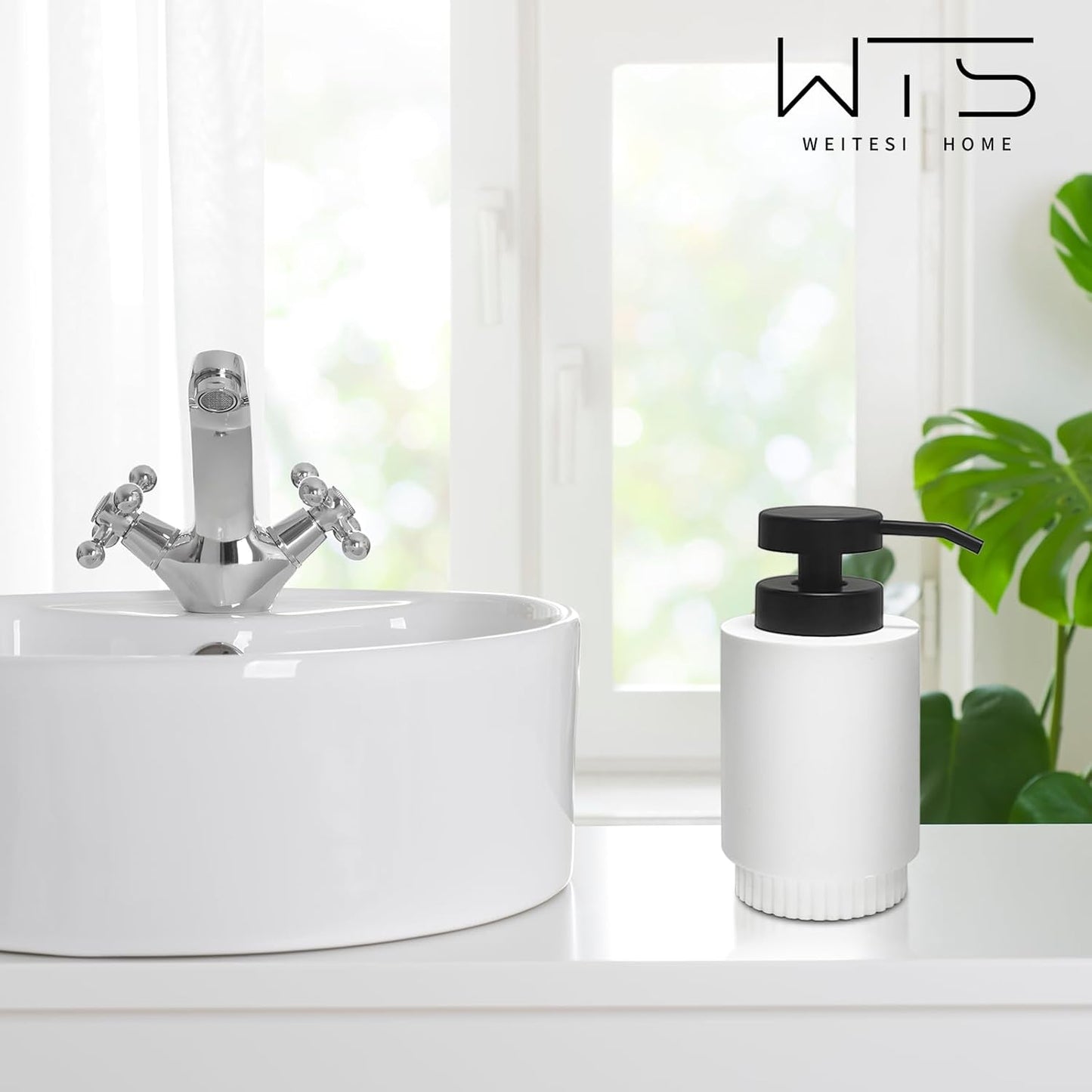 Resin Soap Dispenser for Bathroom, Hand Lotion Liquid Dispenser Easy-to-Press with Reusable Plastic Pump for Shampoo Bathroom Kitchen Countertop Rust-Proof 10 oz White