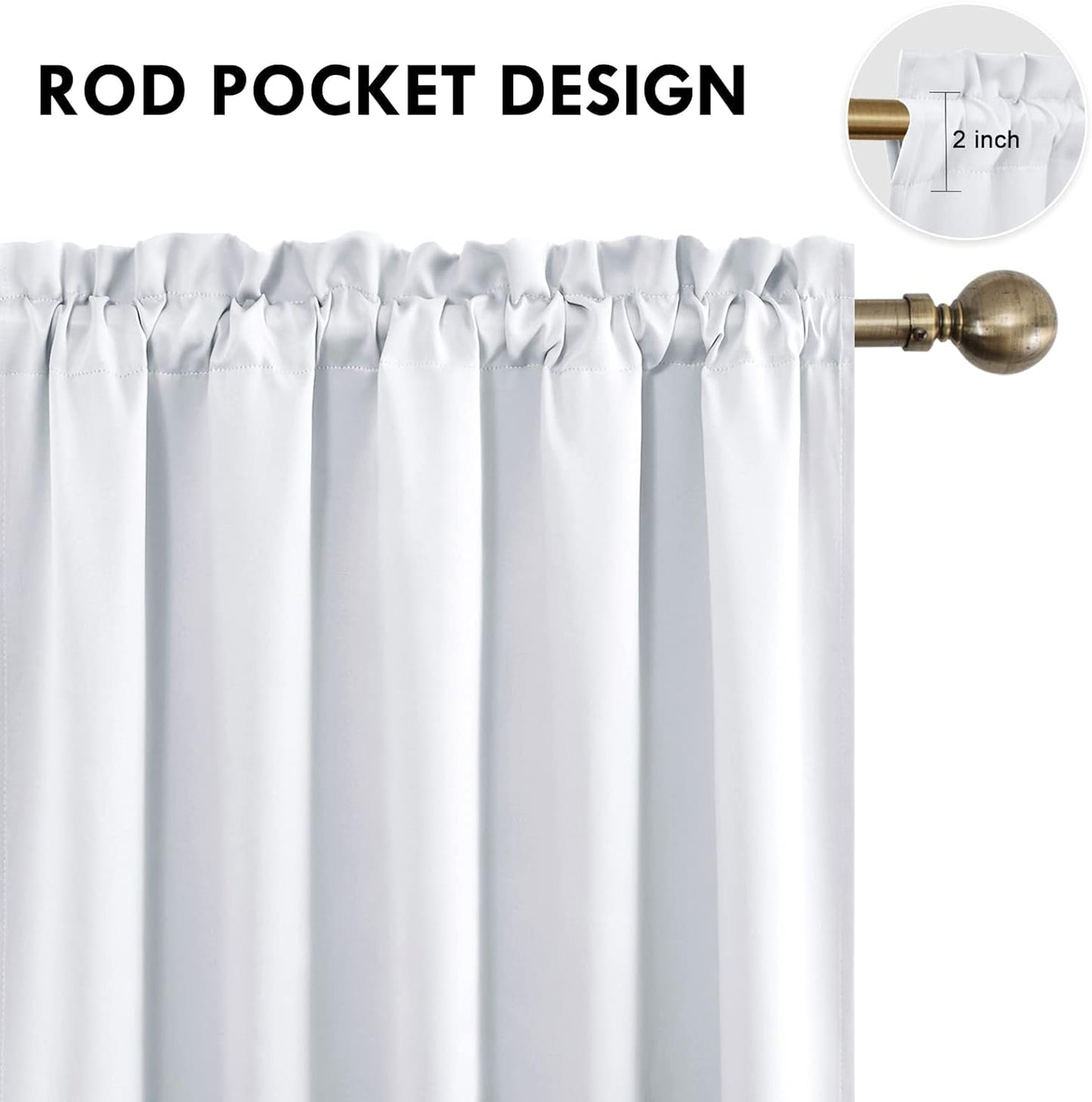 DWCN White Room Darkening Curtains for Kitchen/Bedroom, 60 x 36 inches Long - Energy Saving Window Drapes for Nursery with Rod Pocket, Set of 2 Panels