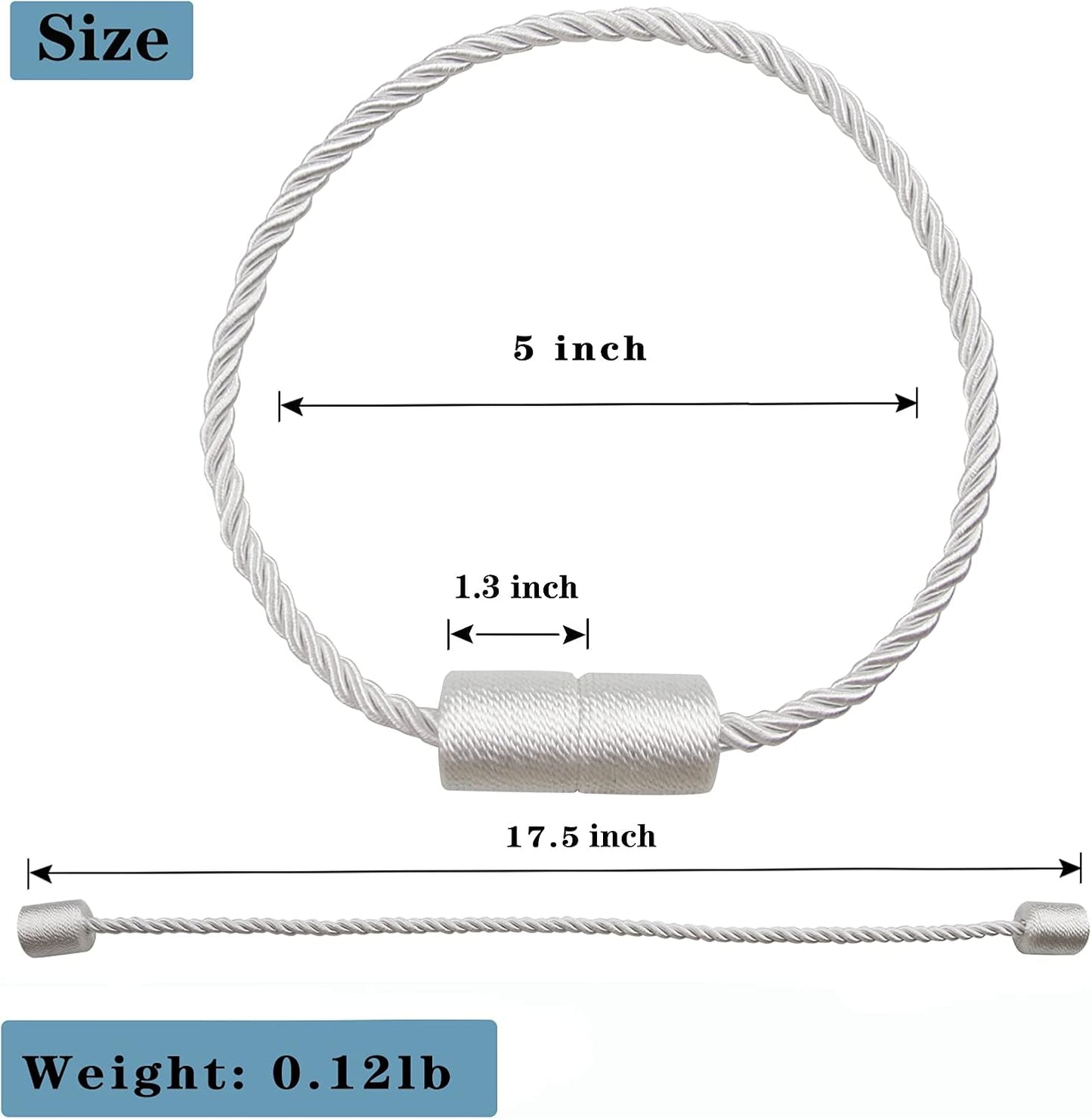 4 Pack White Strong Magnetic Curtain Tiebacks Outdoor Elegant Decorative Tie Backs Modern Rope Tiebacks for Drapes Window Curtain Holdbacks for Draperies