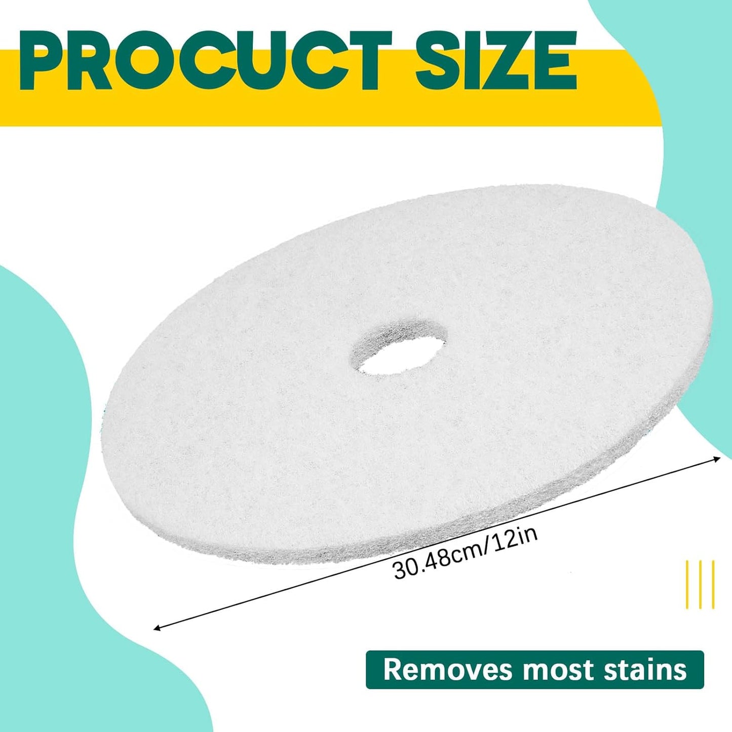 2 Pcs 12" White Scrubbing Pads Commercial Cleaning Orbiter Pads-Maintenance Non Woven for Floor Buffer Machine