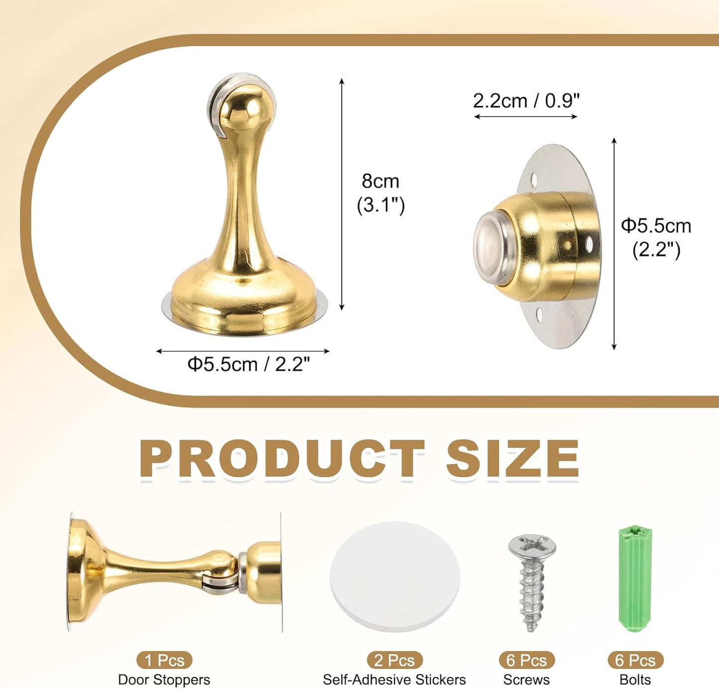 MECCANIXITY Magnetic Door Stoppers Stainless Steel Door Stops, Wall Floor Mounted Doors Holder Keep Doors Open for Home Office Closet (Gold Tone)