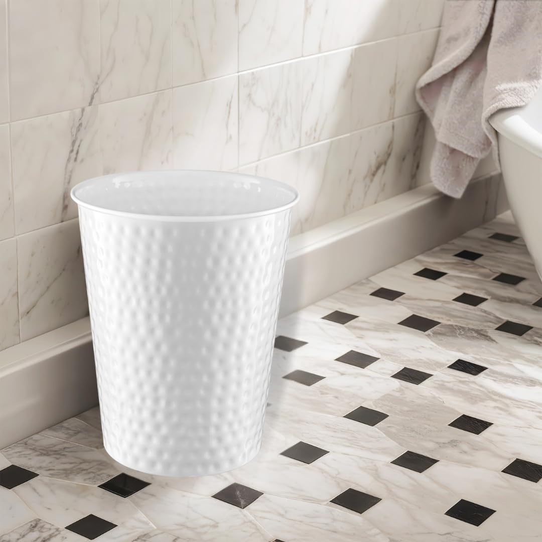 Monarch Abode White Hand Hammered Metal Wastebasket for Home Office Bedroom, Decorative Waste Basket, Modern Bathroom Garbage Can, Durable & Decorative Trash Bin, White Bathroom Trash Can