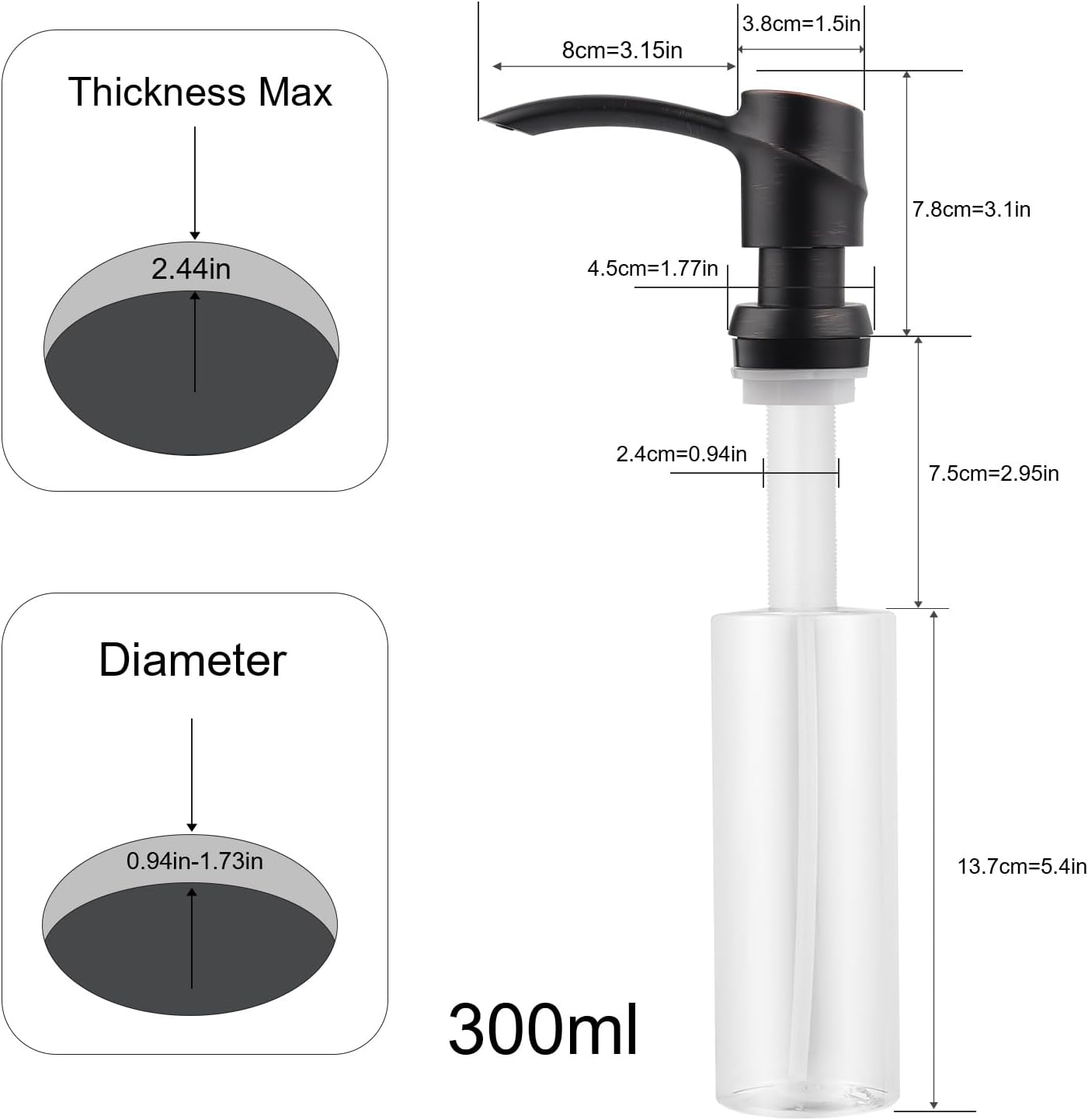 SAMODRA Kitchen Sink Soap Dispenser Oil Rubbed Bronze Built-in Soap Dispenser,ABS Dispenser Pump Head with 11 oz PET Bottle, Refill from Top