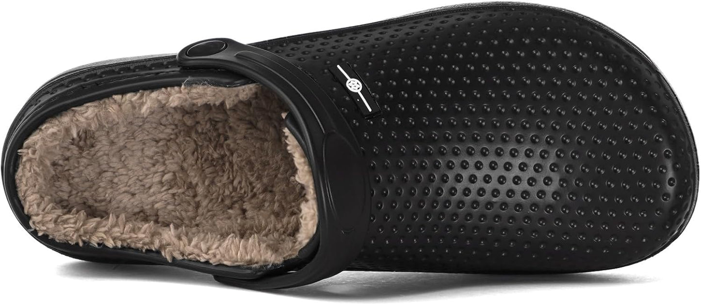 Womens Mens Fur Lined Clogs Waterproof Garden Shoes Winter Warm Fleece Lining Fuzzy House Home Slippers Indoor Outdoor Mules