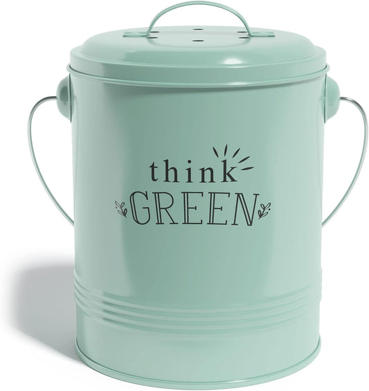 Barnyard Designs Compost Bin for Kitchen Counter - 1.2 Gallon Countertop Composter with Extra Smell-Absorbing Filters and Inner Bucket for Easy Cleaning - Food Waste Bin for Kitchen with Lid (Mint)