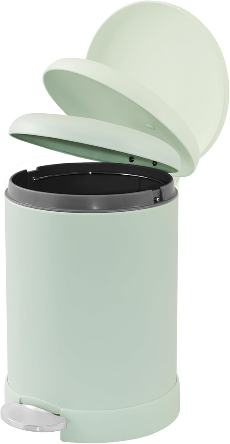 Glad Small Trash Can, 1.2 Gallon | Round Stainless Steel Garbage Bin with Soft Close Lid & Step Foot Pedal | Metal Waste Basket with Removable Inner Bucket, Green
