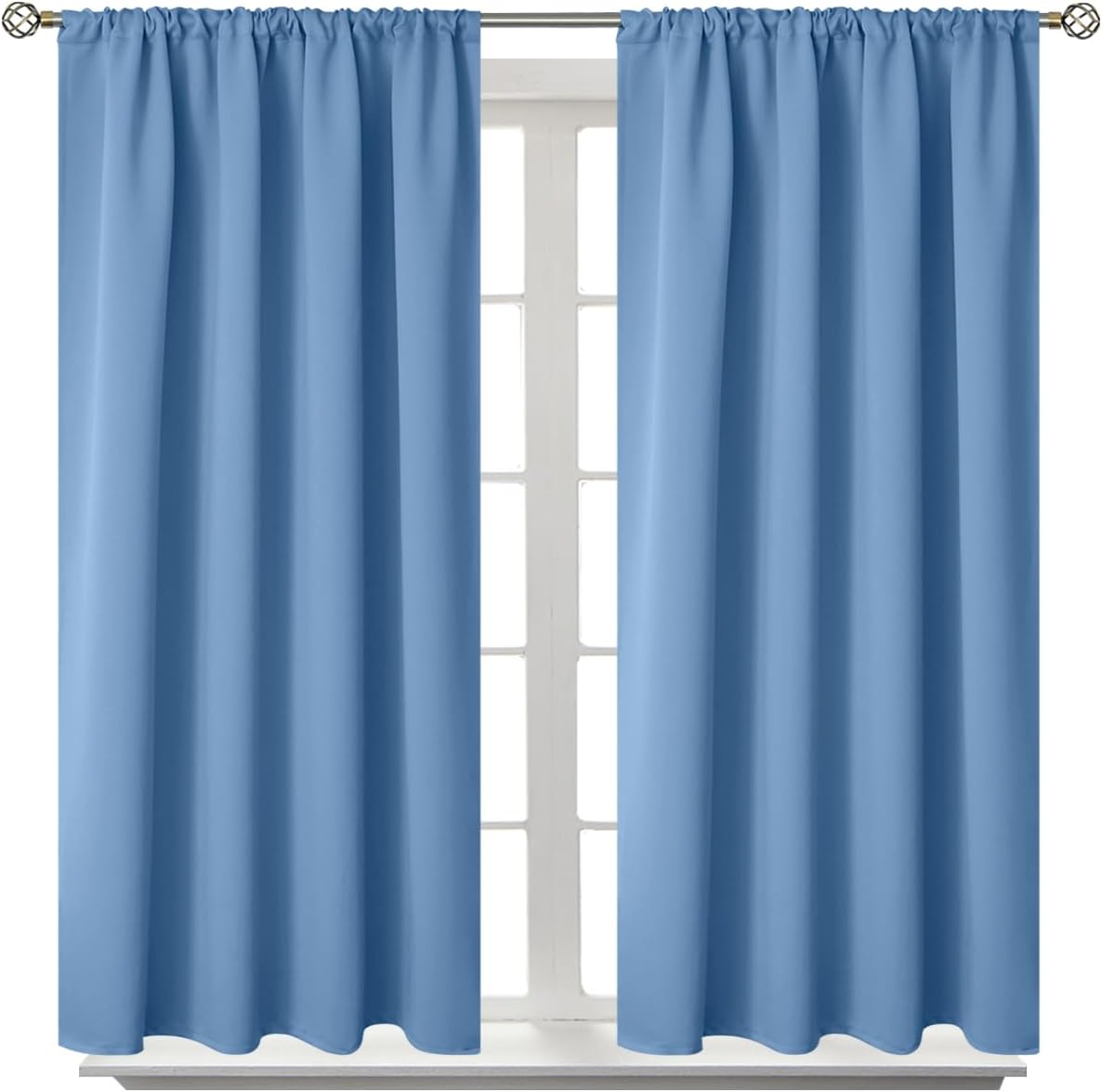 BGment Denim Blue Blackout Curtains 40 Inches Length for Bedroom Kitchen Window - Short Thermal Insulated Drapes with Rod Pocket Darkening Privacy for Bathroom Cafe, 2 Panels, 42 x 40 Inch