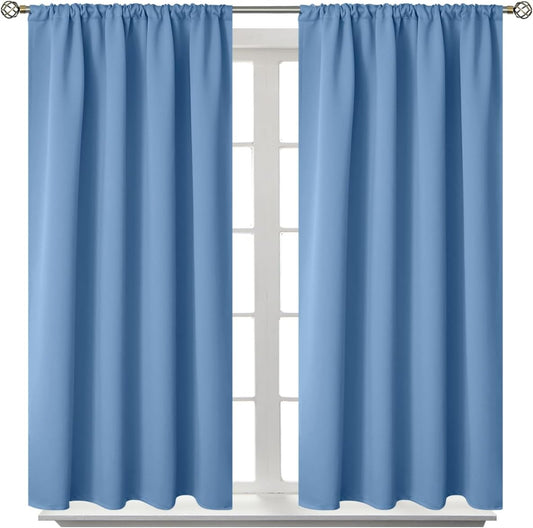 BGment Denim Blue Blackout Curtains 40 Inches Length for Bedroom Kitchen Window - Short Thermal Insulated Drapes with Rod Pocket Darkening Privacy for Bathroom Cafe, 2 Panels, 42 x 40 Inch