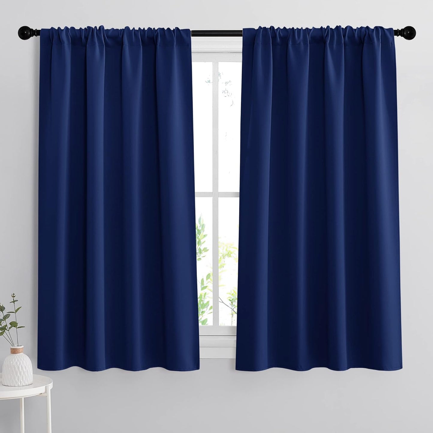 RYB HOME Blackout Curtains - Room Darkening Curtains & Drapes Energy Saving Thermal Insulated Solid Drapes Bedroom Kids Nursey Bathroom, Wide 42 x Long 45 inch, Marine Blue, 2 Panels