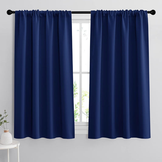RYB HOME Blackout Curtains - Room Darkening Curtains & Drapes Energy Saving Thermal Insulated Solid Drapes Bedroom Kids Nursey Bathroom, Wide 42 x Long 45 inch, Marine Blue, 2 Panels