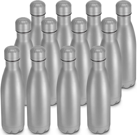 17oz Cola-Bottle Shaped Stainless Steel Leak-proof Water Bottle,Double Wall Vacuum Insulated Metal,Travel Mug For Sports Indoors & Outdoors,BPA-Free School Kids Flasks,Gray(12Pack)