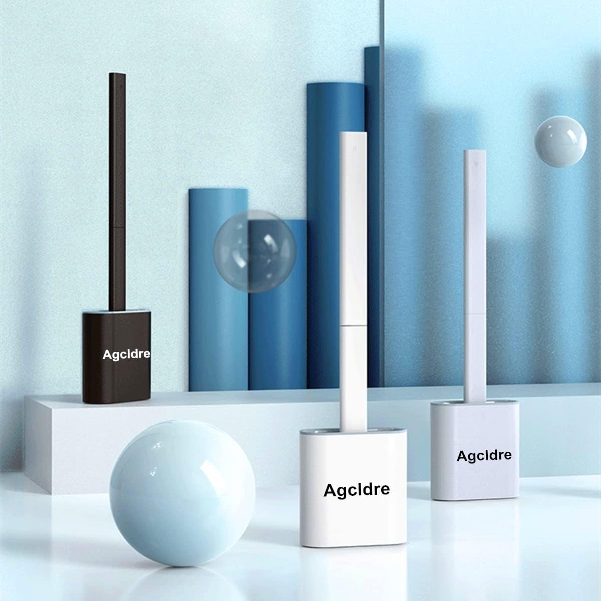 Toilet Brush with Holder Silicone Toilet Brush and Cleaning Brush for Household Bathroom Toliet Brush Set (Black,Gray)