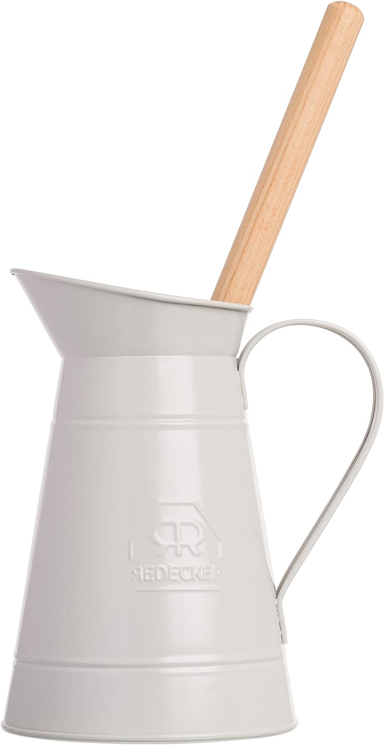 Redecker White Coated Metal Toilet Brush Set with High Grade Nylon Toilet Brush with Oiled Beechwood Handle, Replaceable Head, Vintage Design with Handle and Spout, Made in Germany